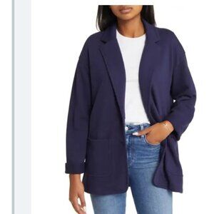 Caslon® Relaxed French Terry Blazer, Navy Peacoat, Size XS
